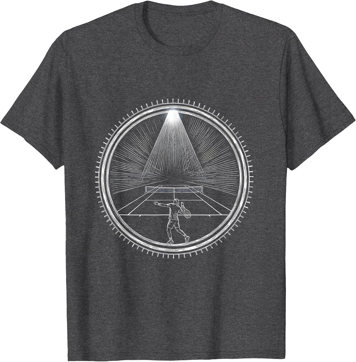 Tennis Spotlight Court Lone Player Graphic T-Shirt - Dark Heather Grey