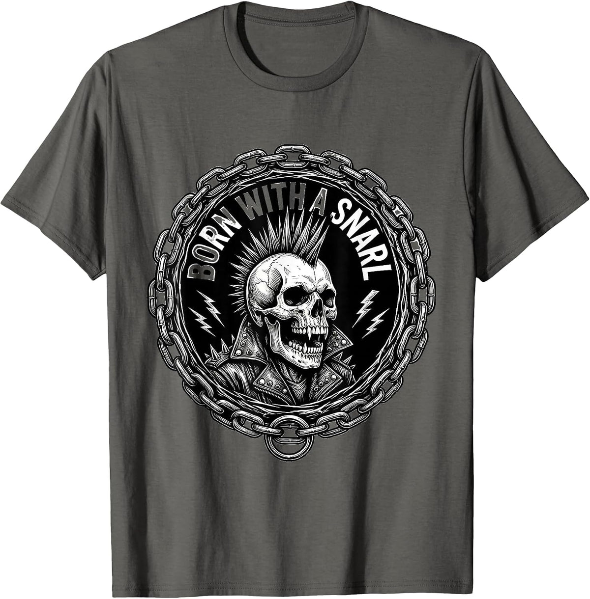 Born With a Snarl Punk Rock Graphic Design T-Shirt - Asphalt Grey