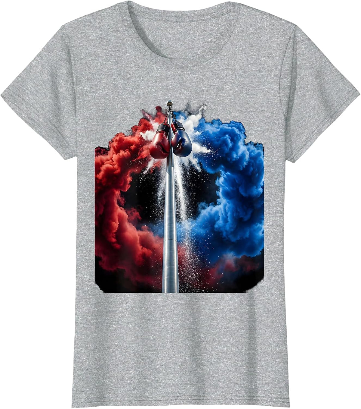 Trump Boxing Gloves American Flag Pole Graphic T-Shirt - Heather Grey