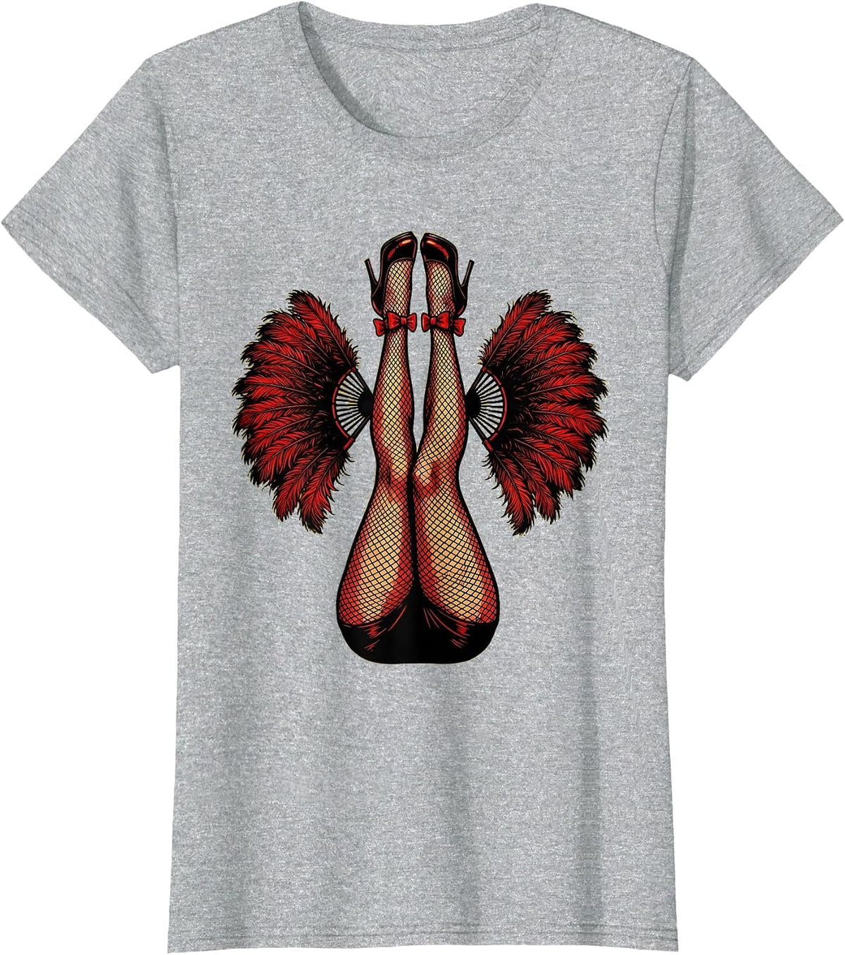 Showgirl Fishnet Legs Kicking High Graphic T-Shirt - Heather Grey