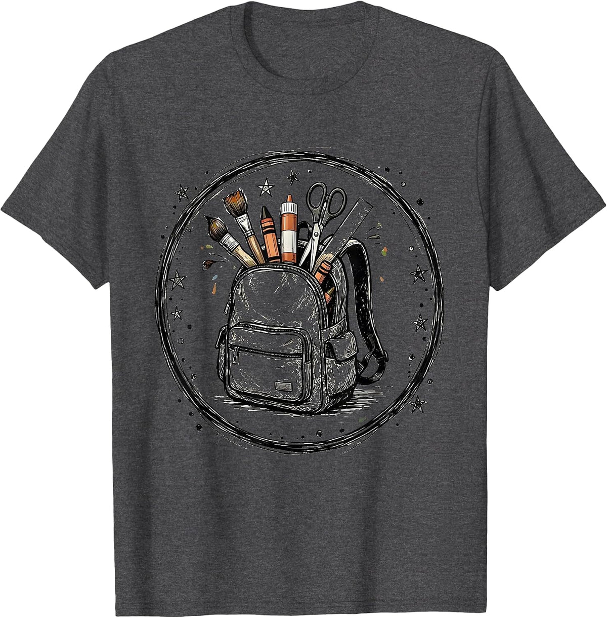 Men's Preschool Teacher Art Supply Backpack Graphic T-Shirt - Dark Heather Grey