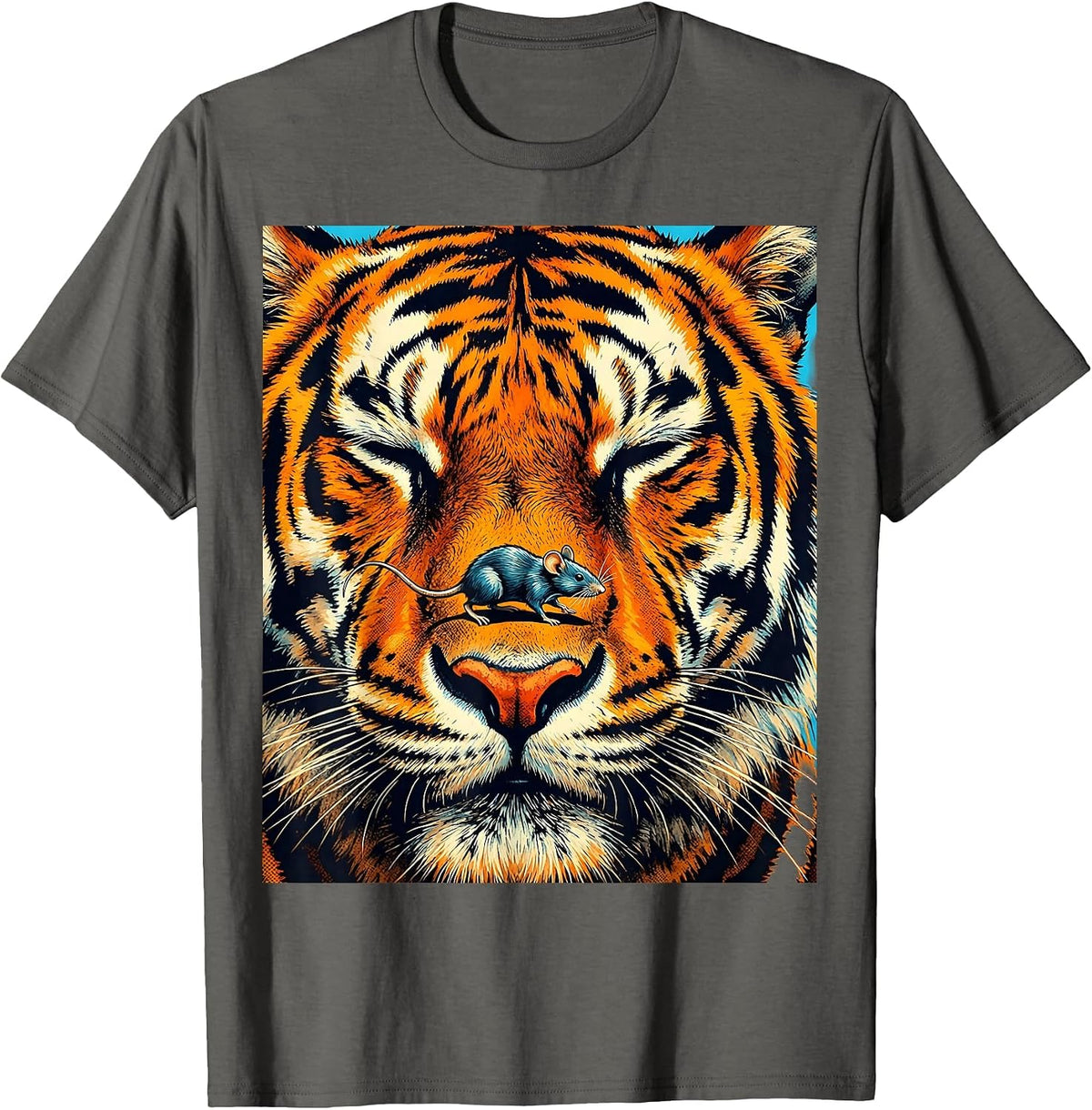 Tiger and Mouse Kindness Graphic Design T-Shirt - Asphalt Grey