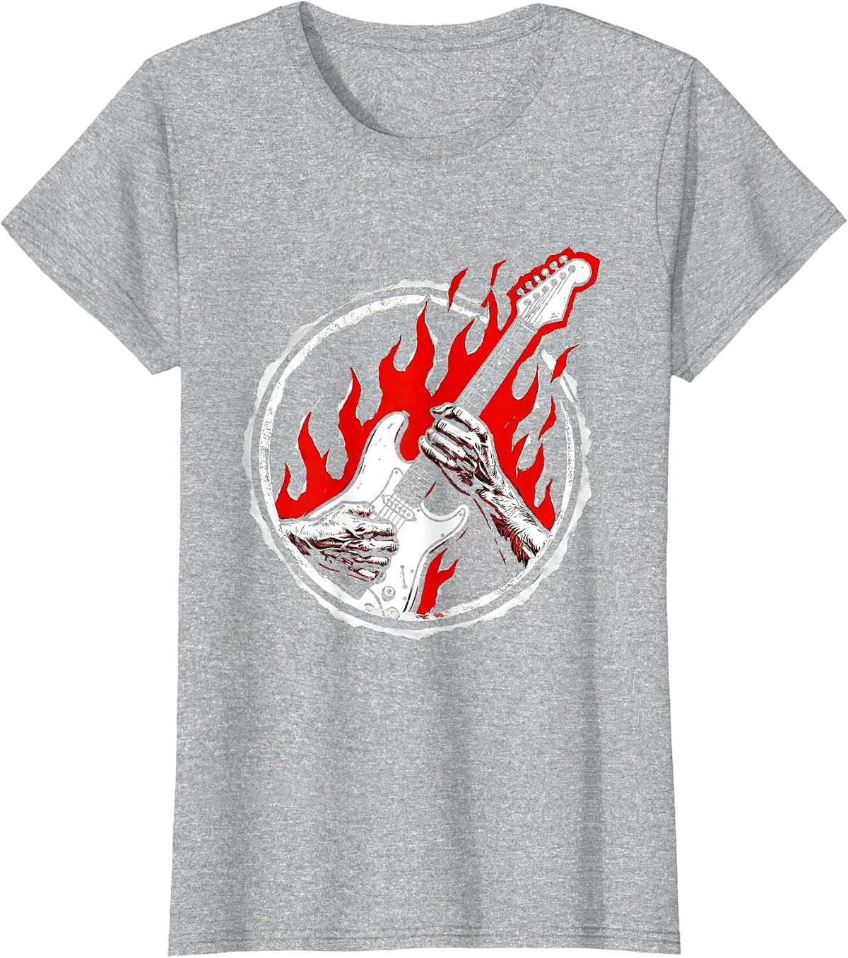 Flaming Guitar Shred Vintage Rock Band Graphic T-Shirt - Heather Grey