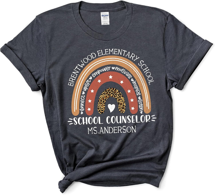 Personalized School Counselor Shirt - Custom School and Teacher Name Counselor Tee, School Counselor T-Shirt - Dark Heather