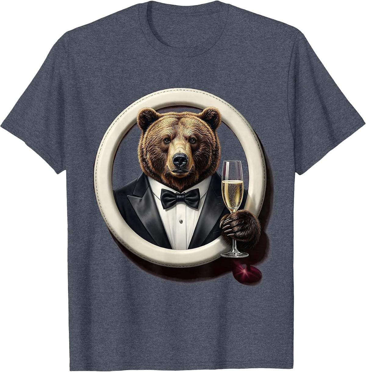 Bear in Tuxedo Champagne Toast Graphic T-Shirt - Heather Blue