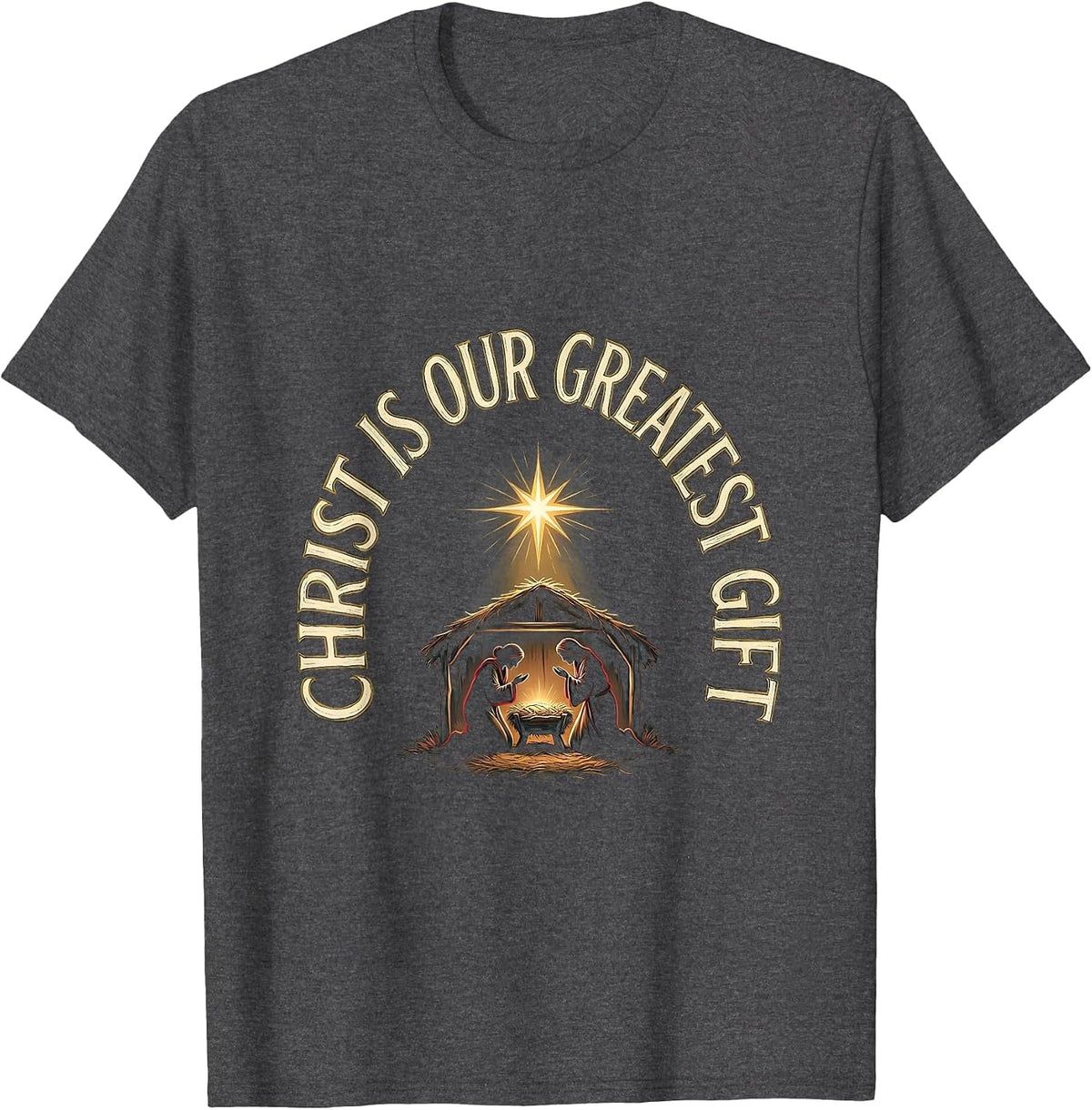 Christ Is Our Greatest Gift Religious Christian Christmas T-Shirt - Dark Heather Grey