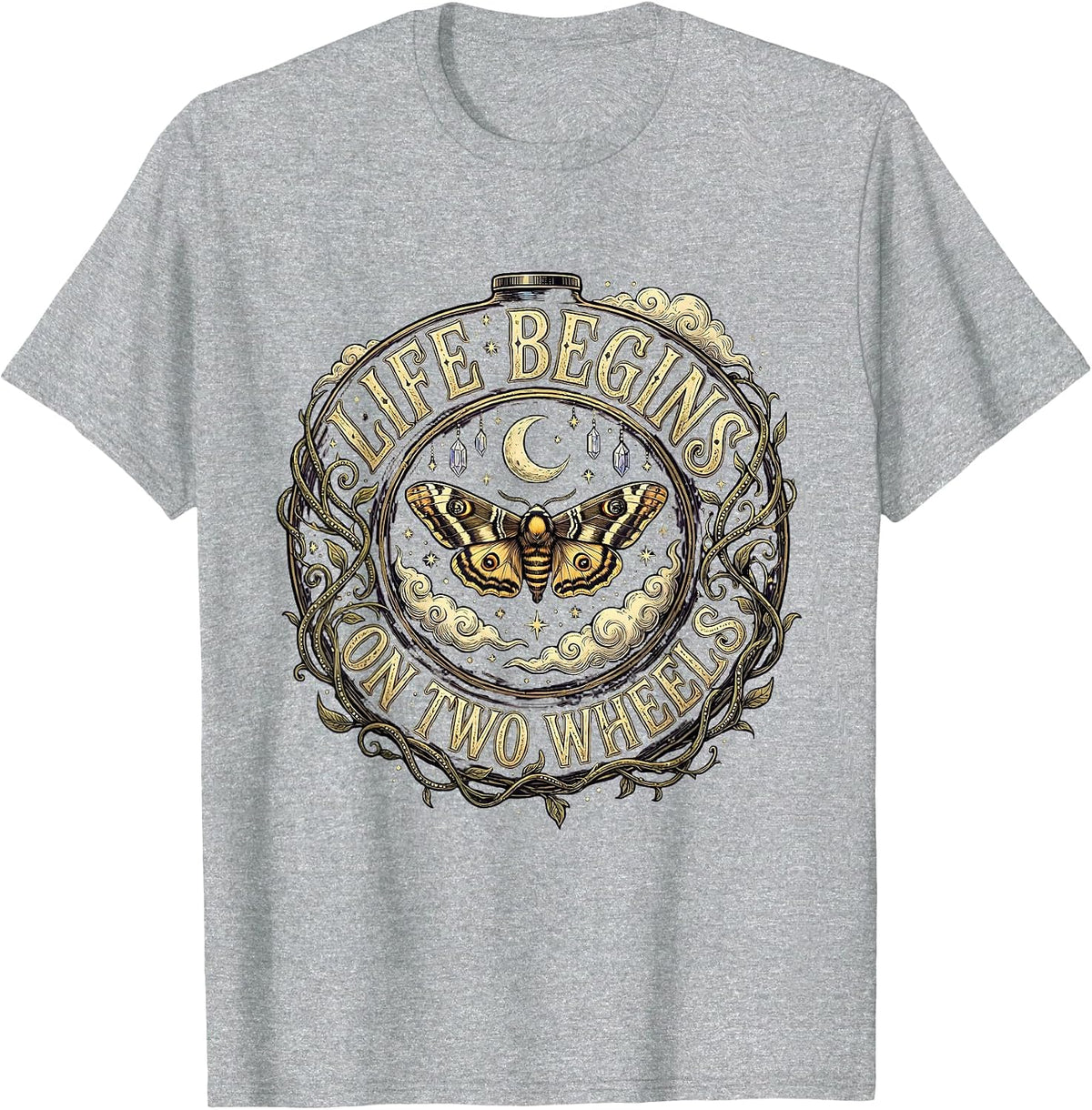 Men's Life Begins On Two Wheels Motorcycle Design T-Shirt - Heather Grey