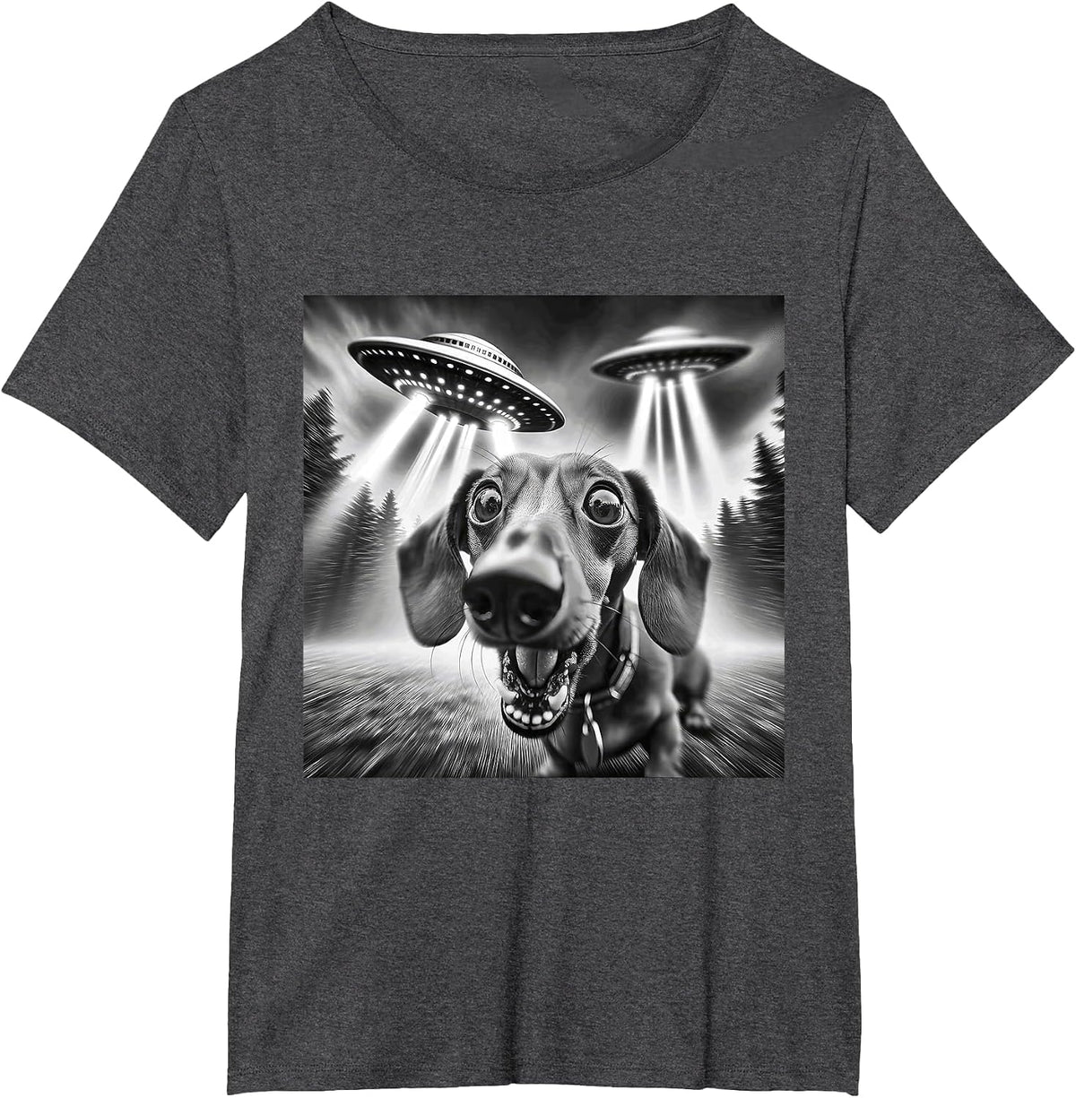 Funny Dachshund UFO Dachshund Graphic Men Women Kids T-Shirt - Dark Heather Grey