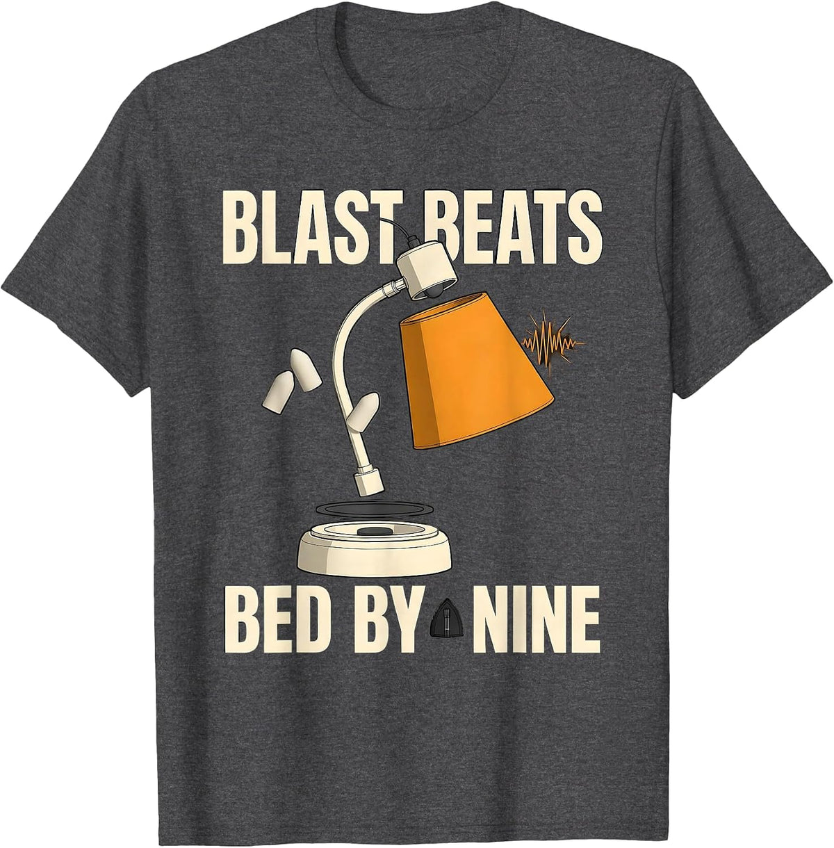 Blast Beats Bed By Nine Funny Heavy Metal Fan Humor T-Shirt - Dark Heather Grey