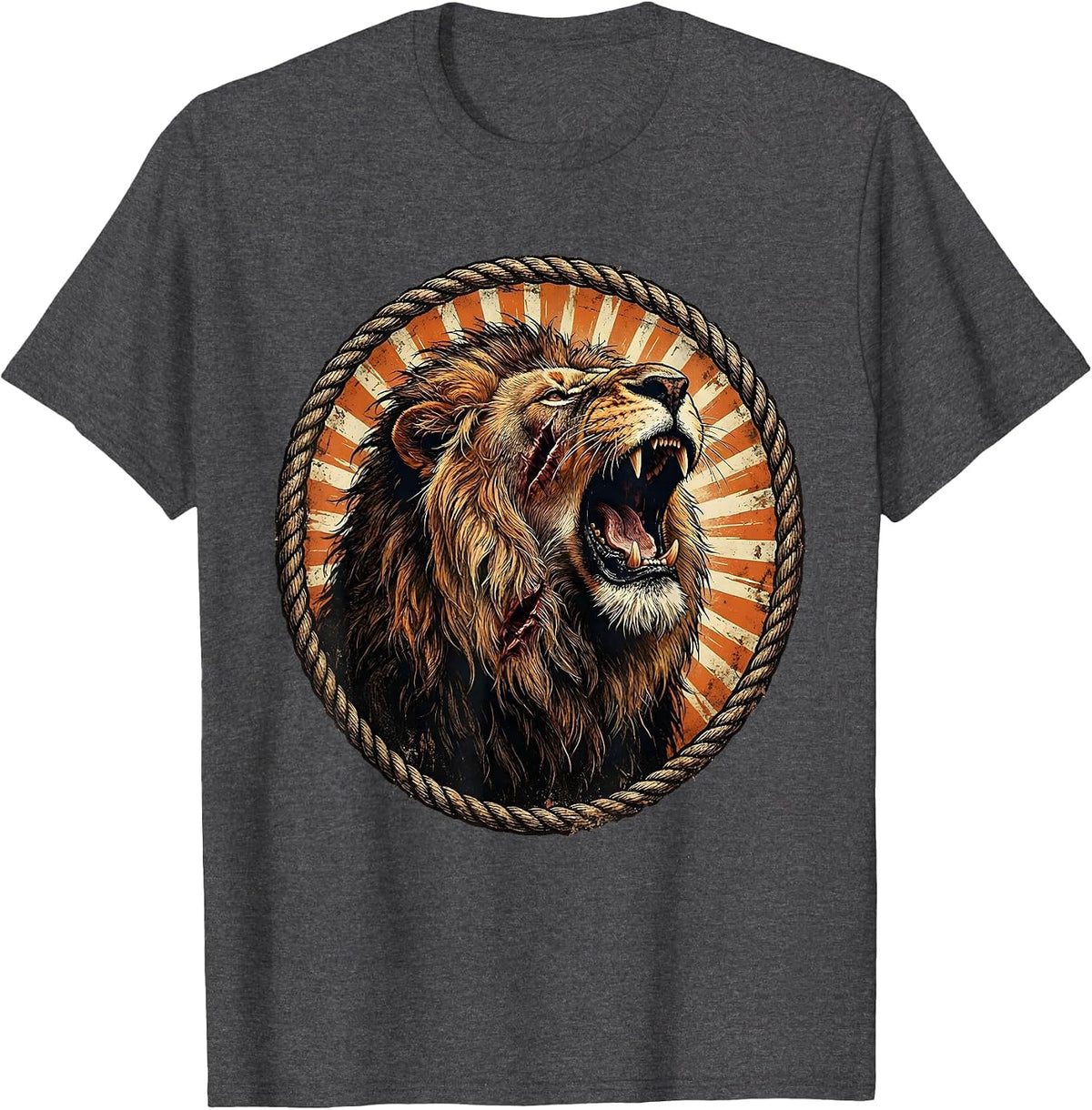 Hard Fought Hallelujah Scarred Lion Roaring T-Shirt - Dark Heather Grey