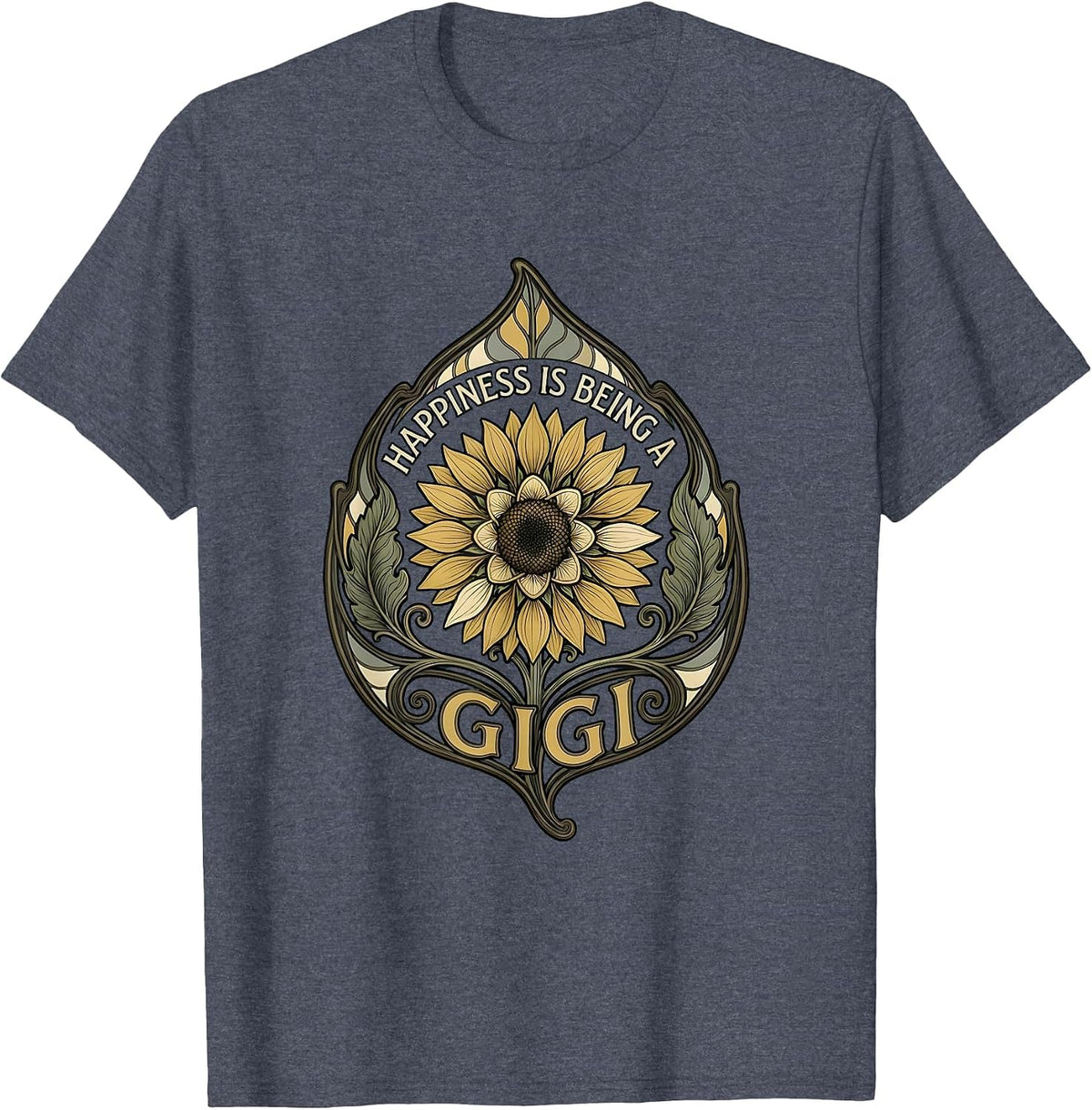 Happiness Is Being A Gigi Art Nouveau Sunflower Grandma T-Shirt - Heather Blue