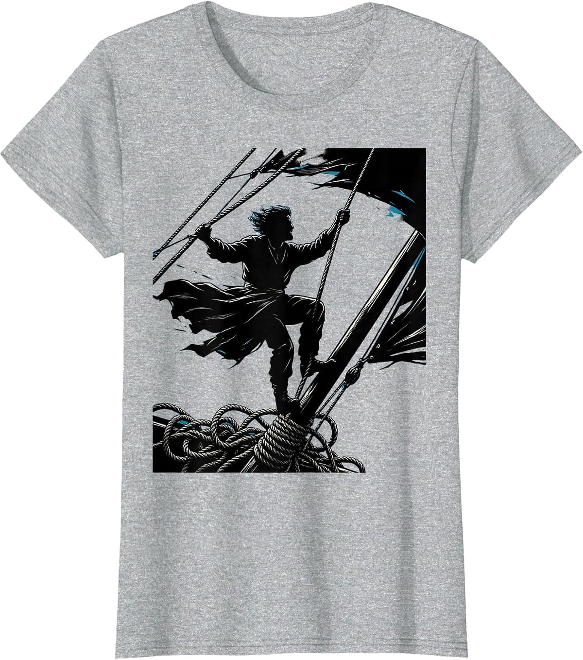 Sailor Climbing Rope Rigging in High Winds T-Shirt - Heather Grey