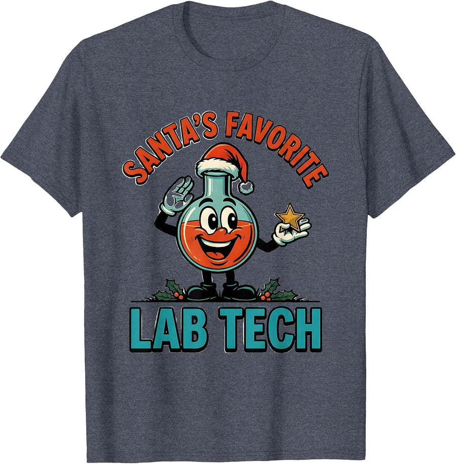 Santa's Favorite Lab Tech Funny Pharmacy Technician T-Shirt - Heather Blue