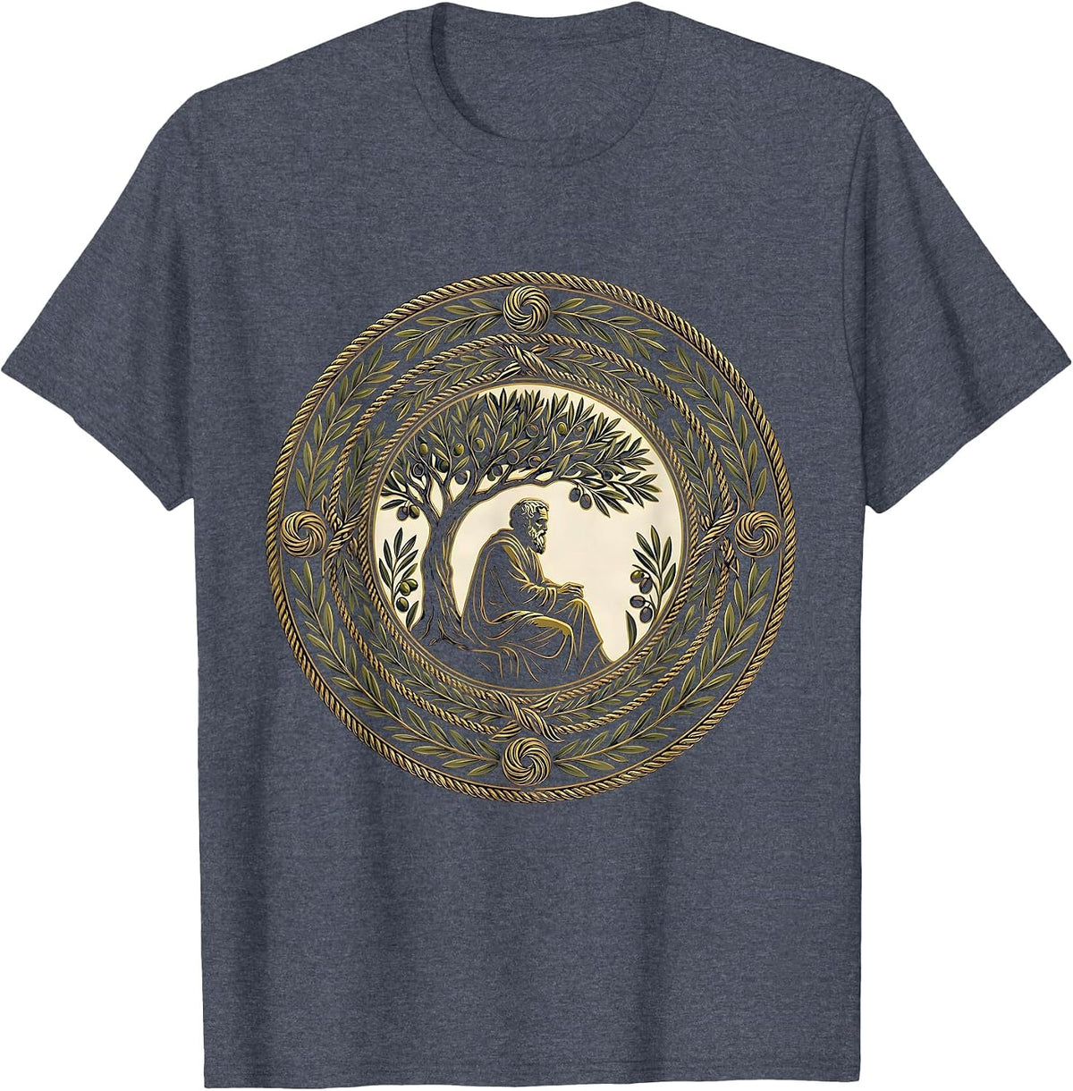 Renaissance Philosopher Reading Under Olive Tree T-Shirt - Heather Blue