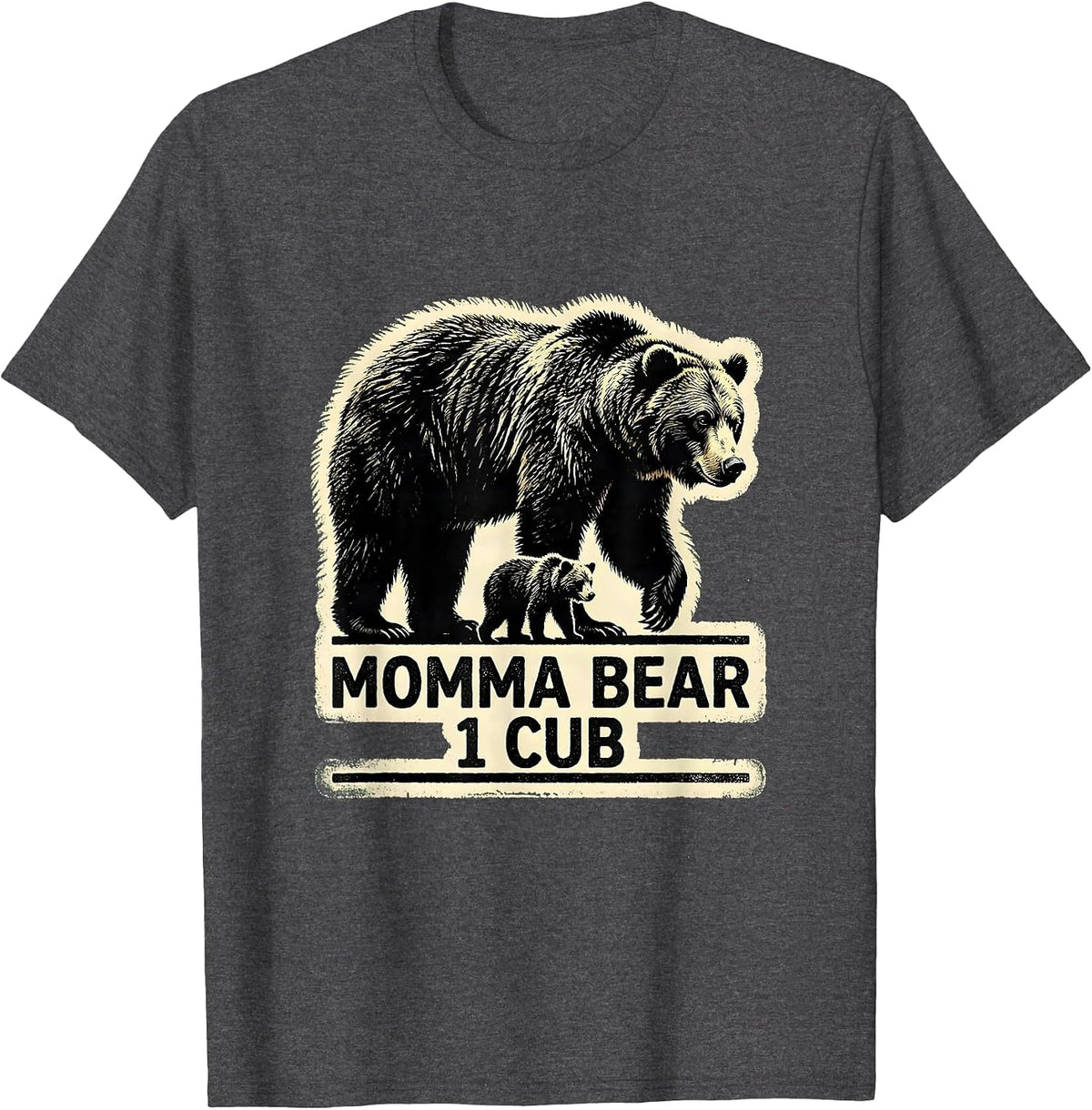 Men's Momma Bear 1 Cub Rubber Stamp Family Matching Parent Child T-Shirt - Dark Heather Grey