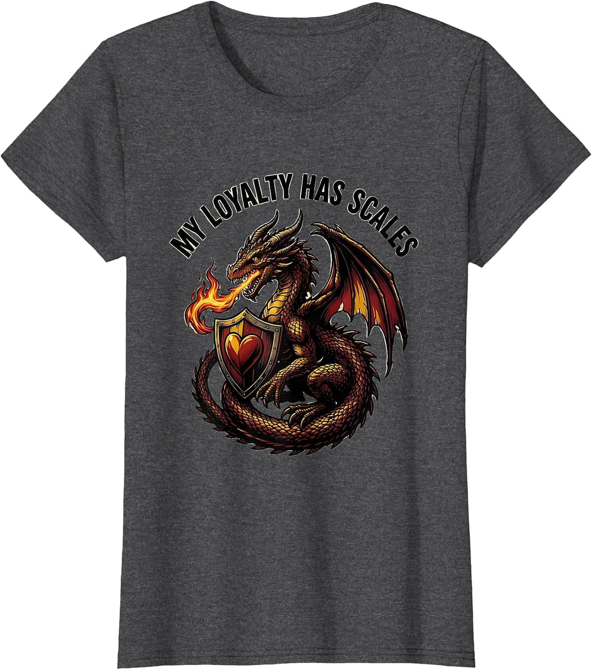 Women's My Loyalty Has Scales Tattoo Dragon Fantasy Enthusiast Art T-Shirt - Dark Heather Grey