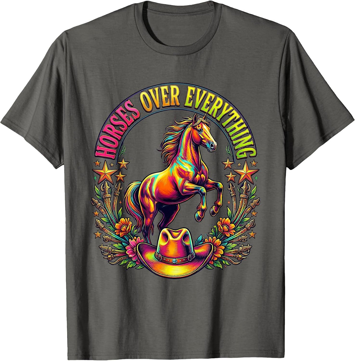 Horses Over Everything Cowgirl Design T-Shirt - Asphalt Grey