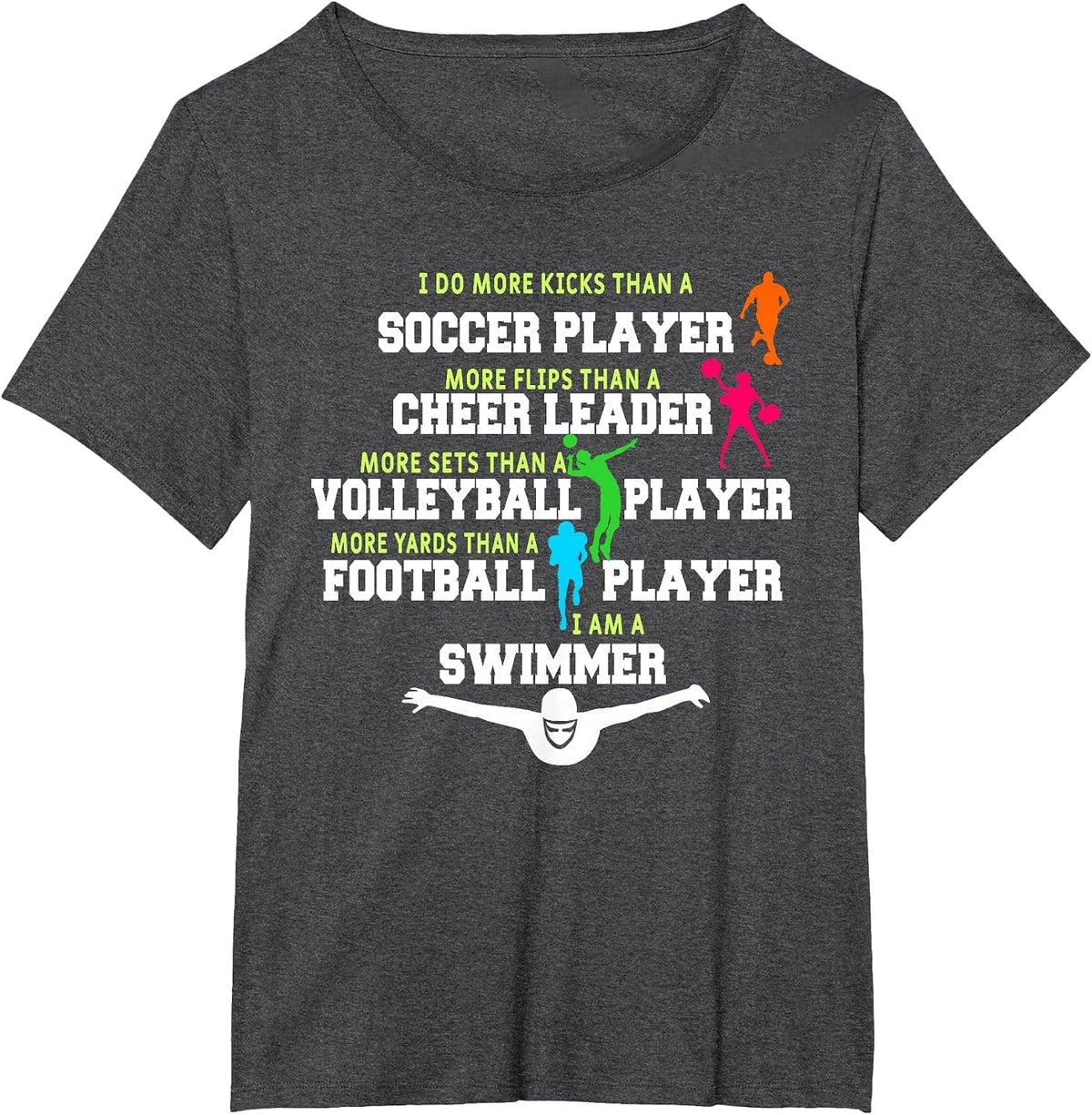 I Do More Kicks Than A Soccer Player Funny Swimmer Swimming T-Shirt - Dark Heather Grey