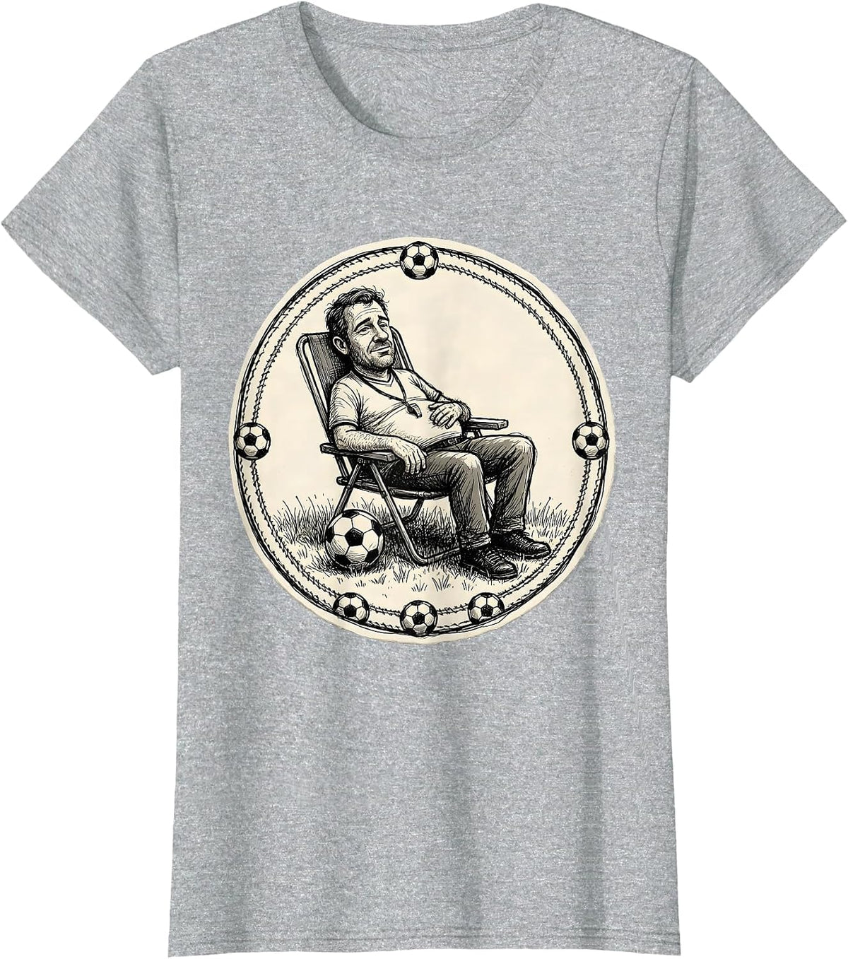Women's Soccer Dad Lawn Chair Referee Whistle Graphic T-Shirt - Heather Grey
