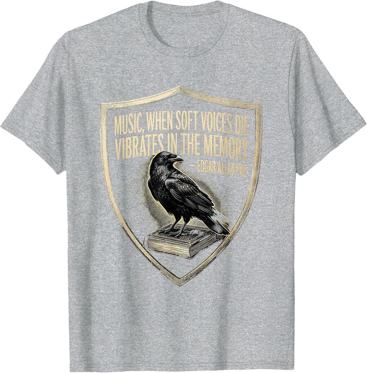 Men's Music Vibrates in Memory Edgar Allan Poe Gothic Literary T-Shirt - Heather Grey