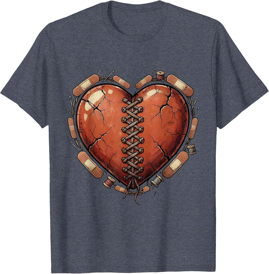 School Nurse Stitched Heart Graphic T-Shirt - Heather Blue