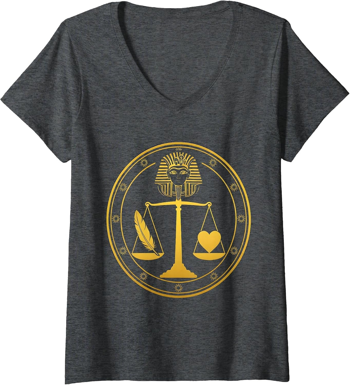 Women's Ancient Scales Feather and Heart Balance Design V-Neck T-Shirt - Dark Heather Grey