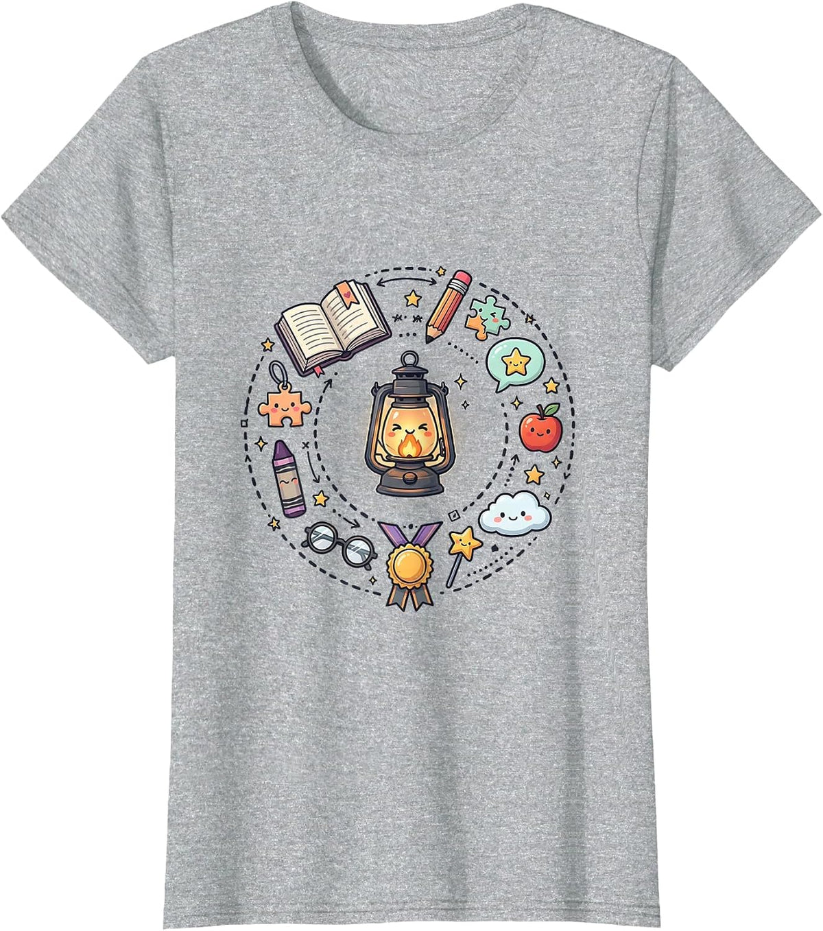 Women's Special Education Teacher Glowing Lantern Art T-Shirt - Heather Grey
