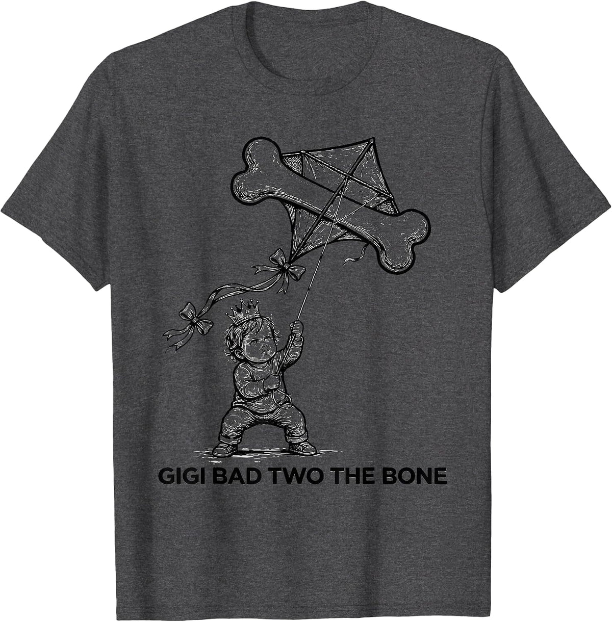 Gigi Bad Two The Bone Funny 2nd Birthday For Parents T-Shirt - Dark Heather Grey