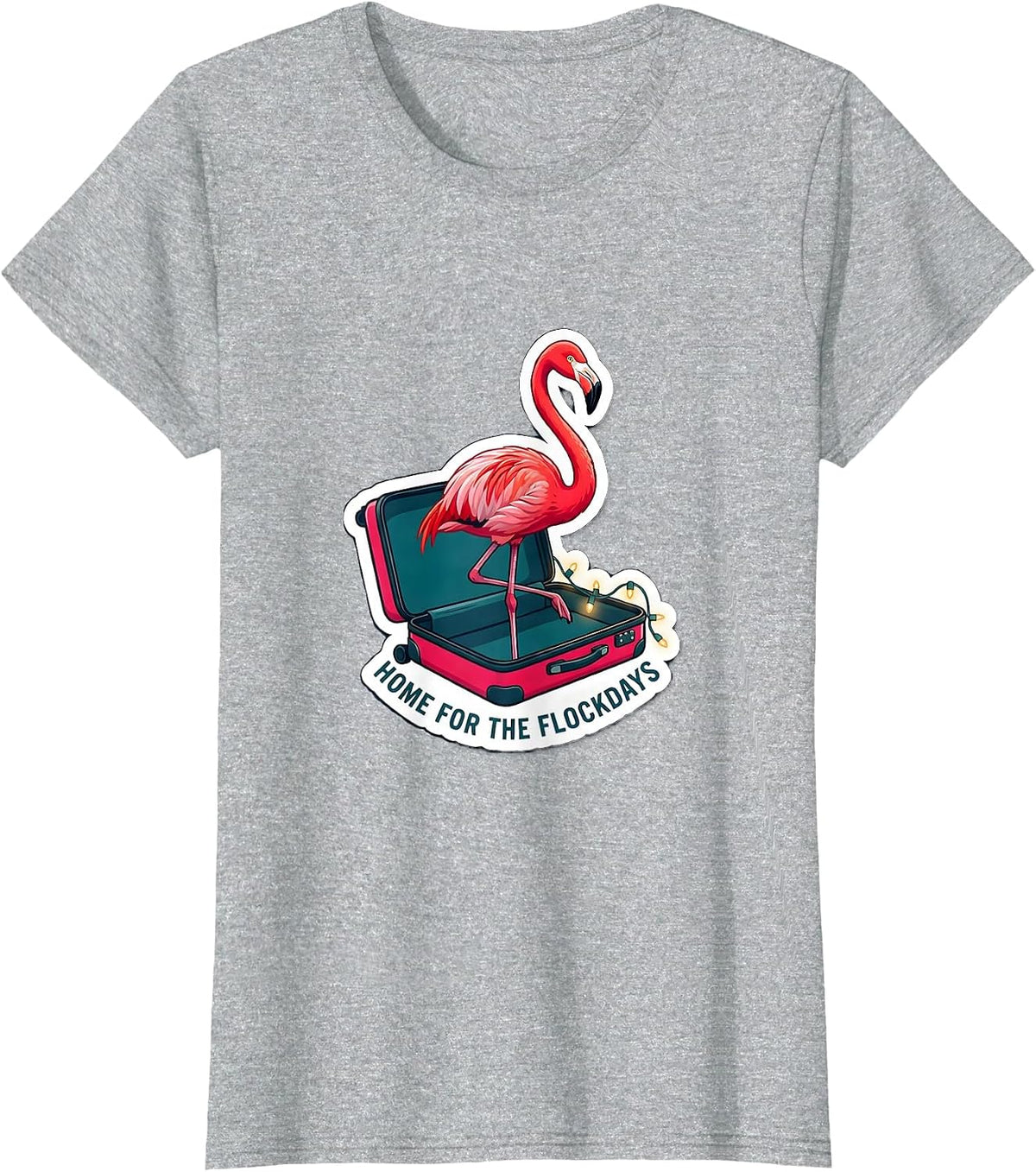 Home for the Flockdays Funny Flamingo Travel Gift T-Shirt - Heather Grey