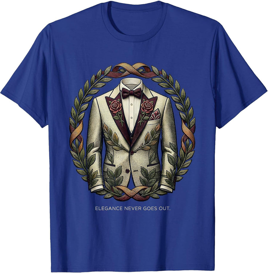 Elegance Never Goes Out Tuxedo Graphic Design T-Shirt - Royal Blue