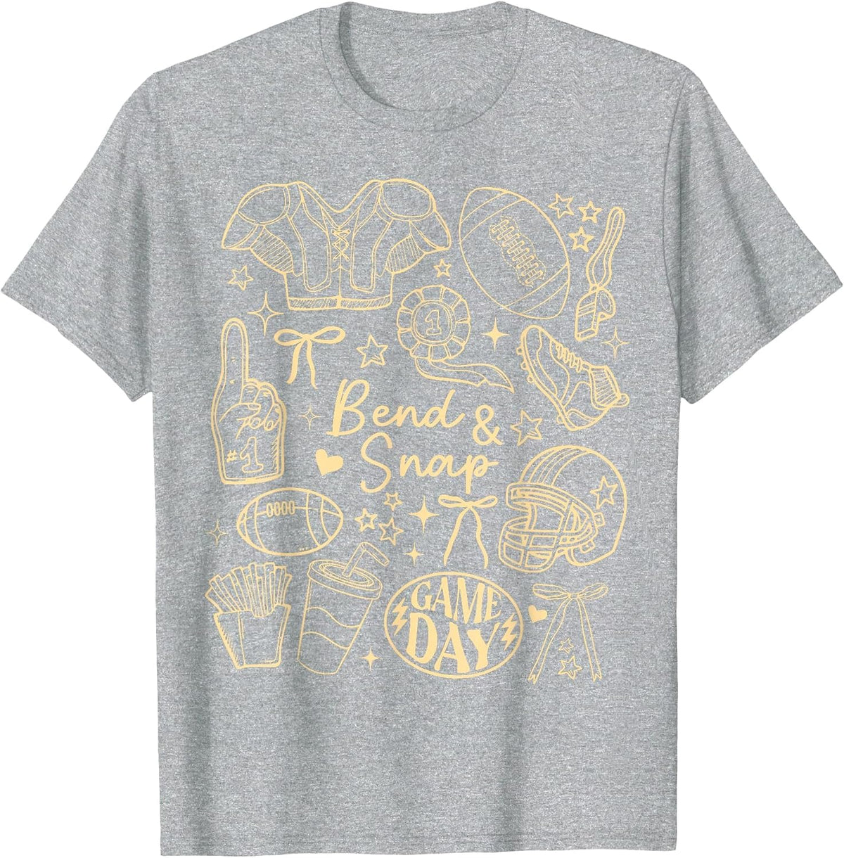 Funny Game Day Touchdown Season Cute Bend and Snap Football T-Shirt - Heather Grey