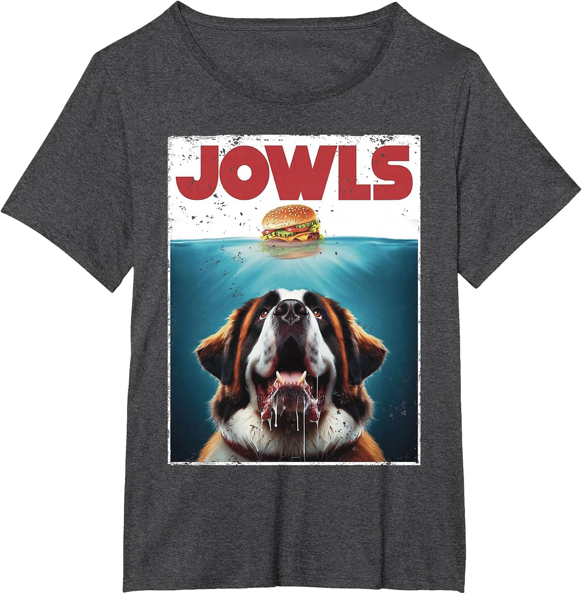 Funny St. Bernard, Jowls Burger, Saint Giant Dog Mom, Dad T-Shirt - Dark Heather Grey
