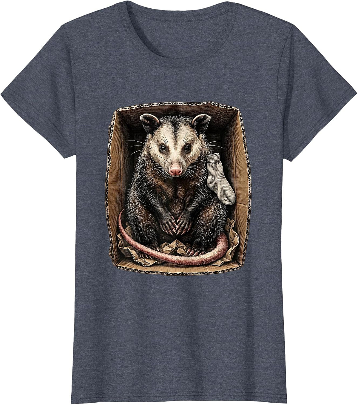 Opossum In Cardboard Funny Animal Meme Humor T-Shirt, Women, Heather Blue, Medium - As Pictured