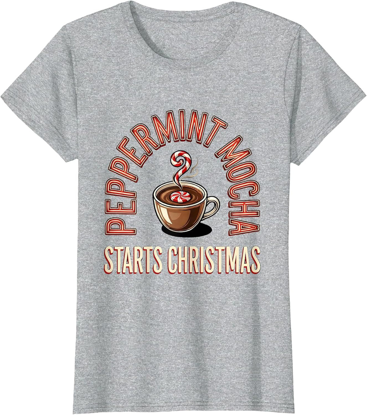 Women's Peppermint Mocha Starts Christmas Playful Holiday Coffee T-Shirt - Heather Grey