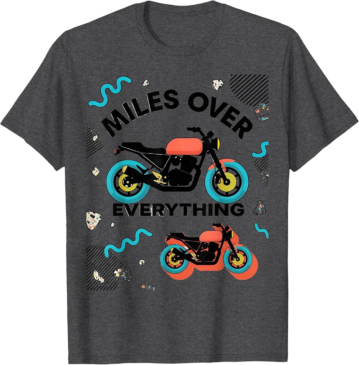 Men's Miles Over Everything Motorcycle Rider Design T-Shirt - Dark Heather Grey