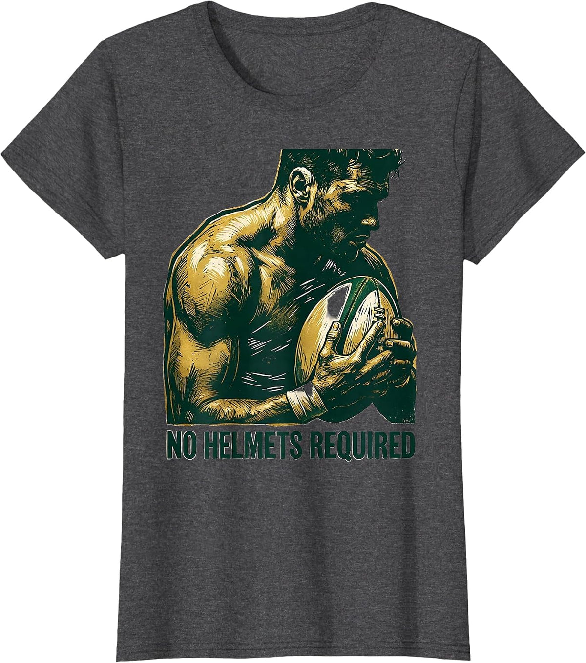 Women's No Helmets Required Linocut South African Rugby Bokke T-Shirt - Dark Heather Grey