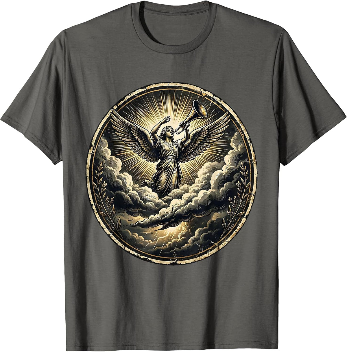 Men's Trumpet Angel Parting Storm Clouds Christian Art T-Shirt - Asphalt Grey