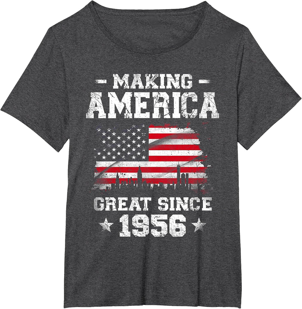 Born in 1956 American Flag Making America Great Since 1956 T-Shirt - Dark Heather Grey