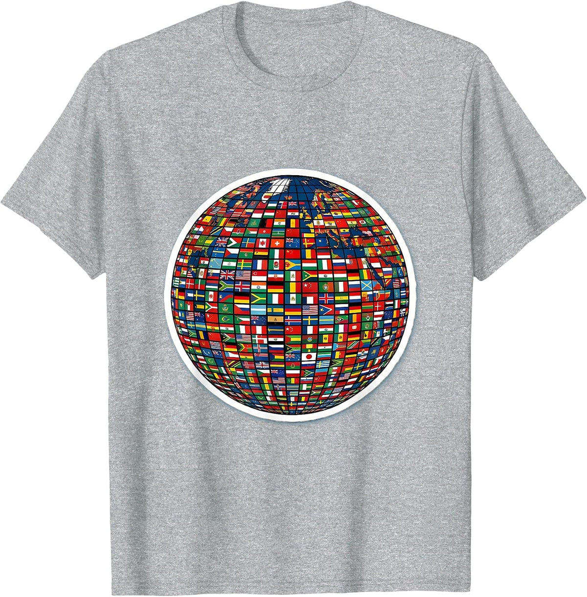 Men's Global Flags Unity Sticker-Style Geography Lover T-Shirt - Heather Grey
