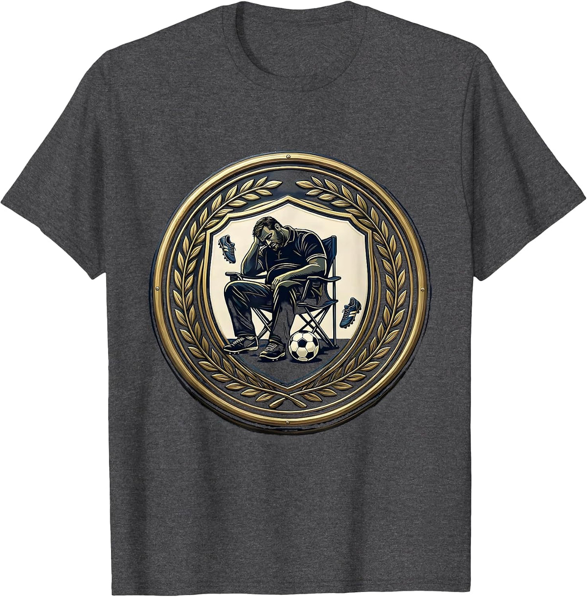 Soccer Dad Exhausted Napping in Folding Chair T-Shirt - Dark Heather Grey