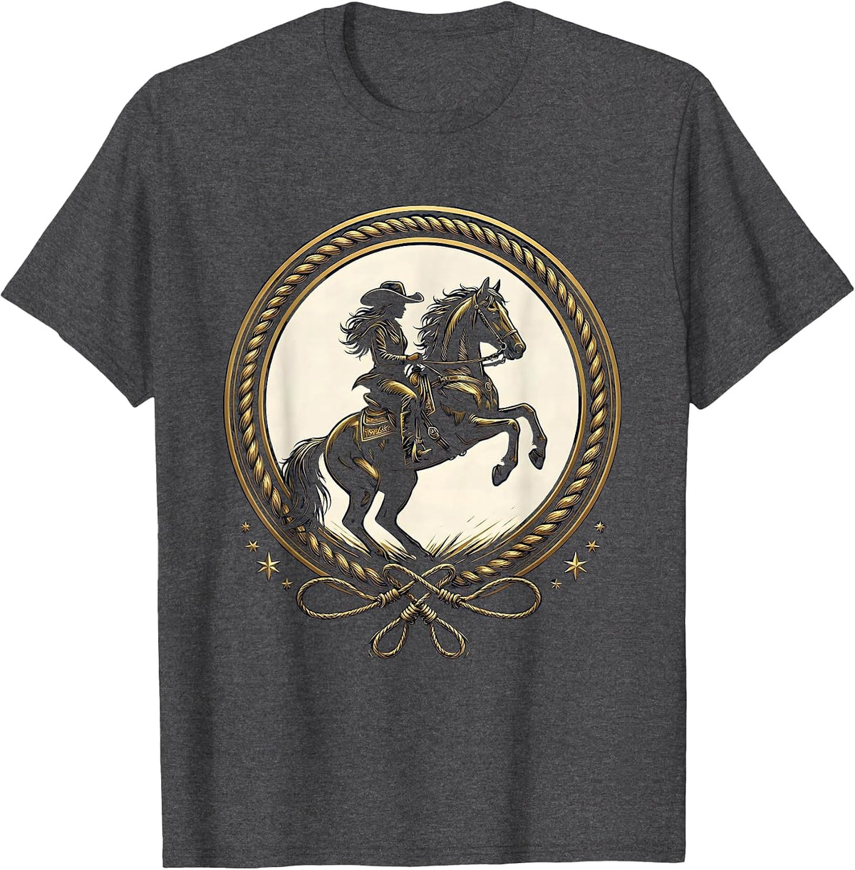 Cowboy Horseback Rider Wide Brim Hat Illustration T-Shirt - Dark Heather Grey