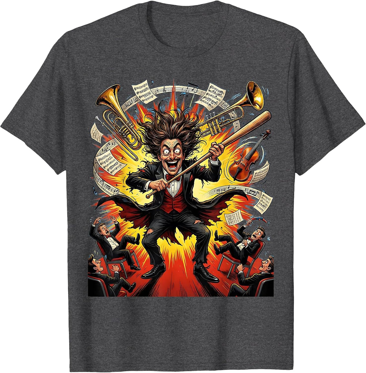 Men's Chaos Coordinator Conductor Exploding Orchestra T-Shirt - Dark Heather Grey