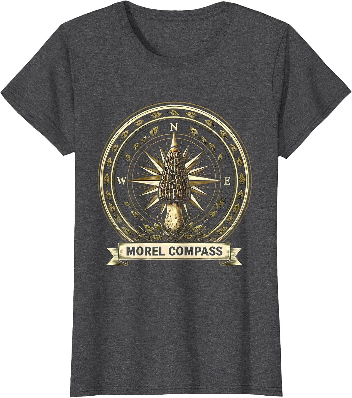 Women's Morel Compass Funny Mushroom Foraging Morel Hunter Gift T-Shirt - Dark Heather Grey