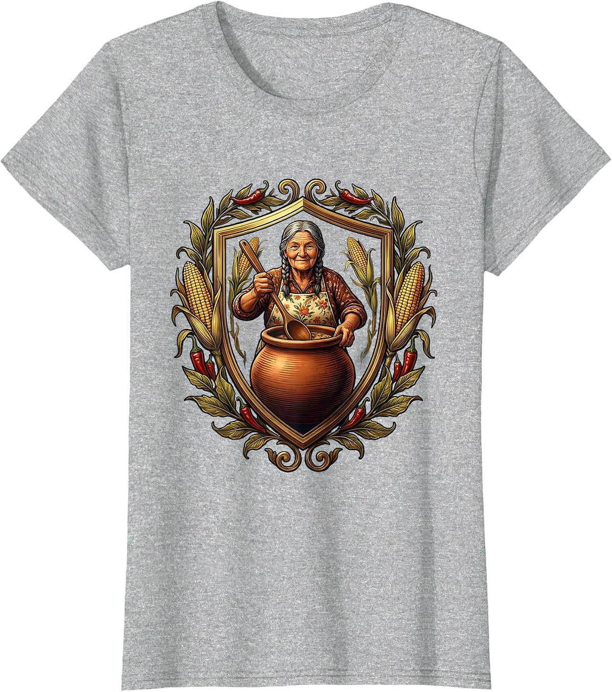 Abuela Stirring Tamales Hispanic Heritage Gift T-Shirt - Heather Grey