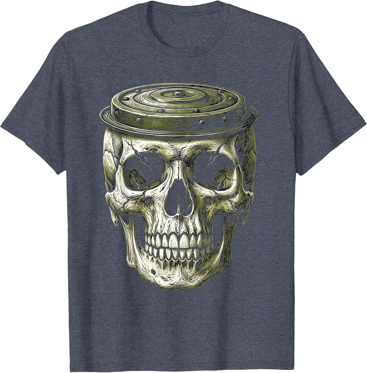 Skull Trash Can Lid Hat Garbage Truck Design T-Shirt - Heather Blue