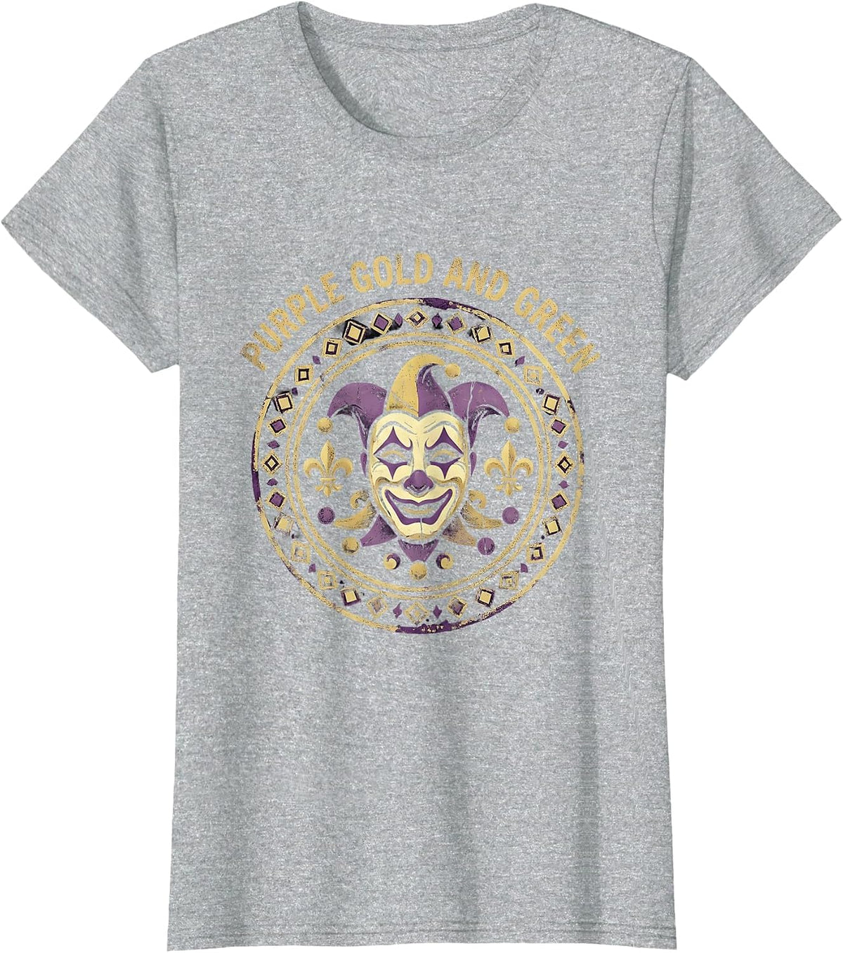 Mardi Gras Men Purple Gold and Green Design T-Shirt - Heather Grey