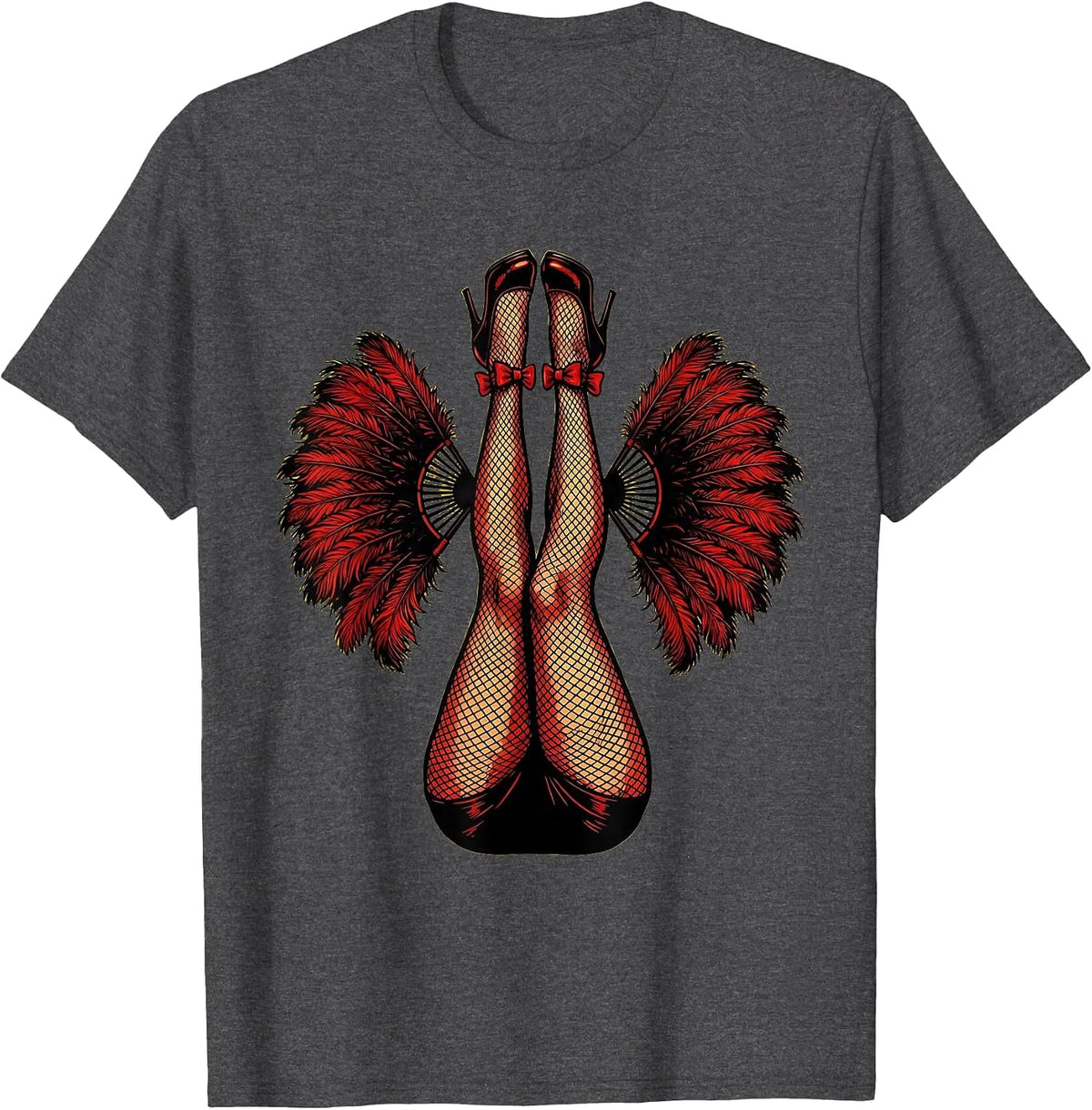 Showgirl Fishnet Legs Kicking High Graphic T-Shirt - Dark Heather Grey