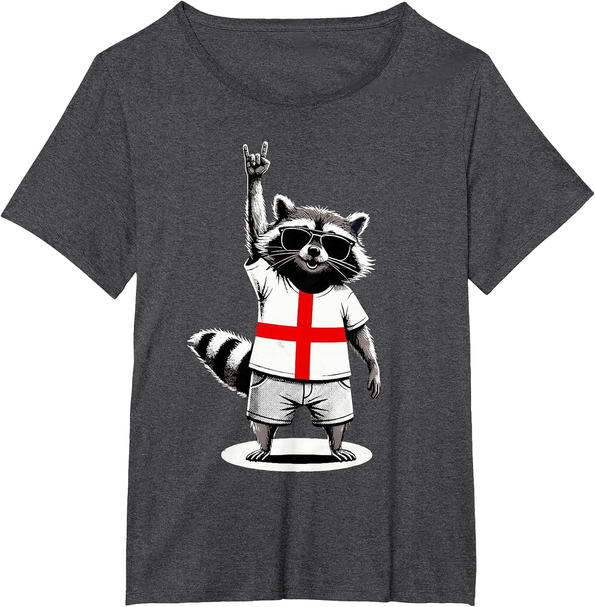 English Flag Raccoon Funny England T-Shirt - Dark Heather Grey