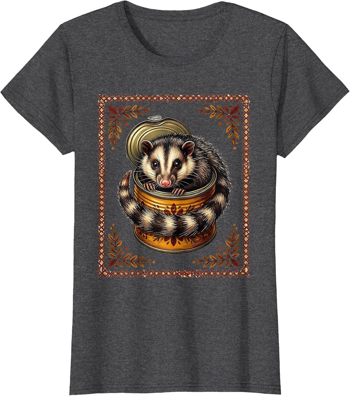 Women's Possum in a Tin Can Cute Funny Opossum Art T-Shirt - Dark Heather Grey