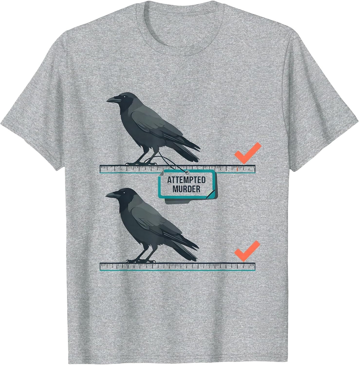 Men's Attempted Murder Flat Vector Crow Pun Dark Humor T-Shirt - Heather Grey